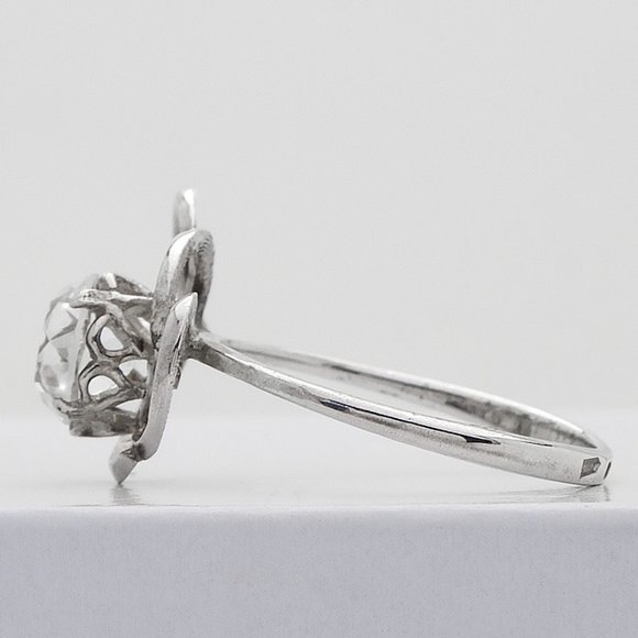 Vintage Rock Crystal Ring, Real Sterling Silver Fancy Cocktail Ring, Size 7.25 - Picture 5 of 9